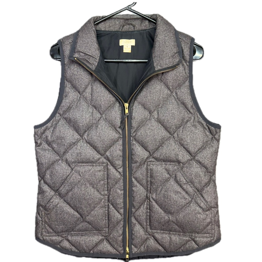 J.Crew Excursion Down Quilted Vest Womens M Gray Herringbone Full Zip Puffer
